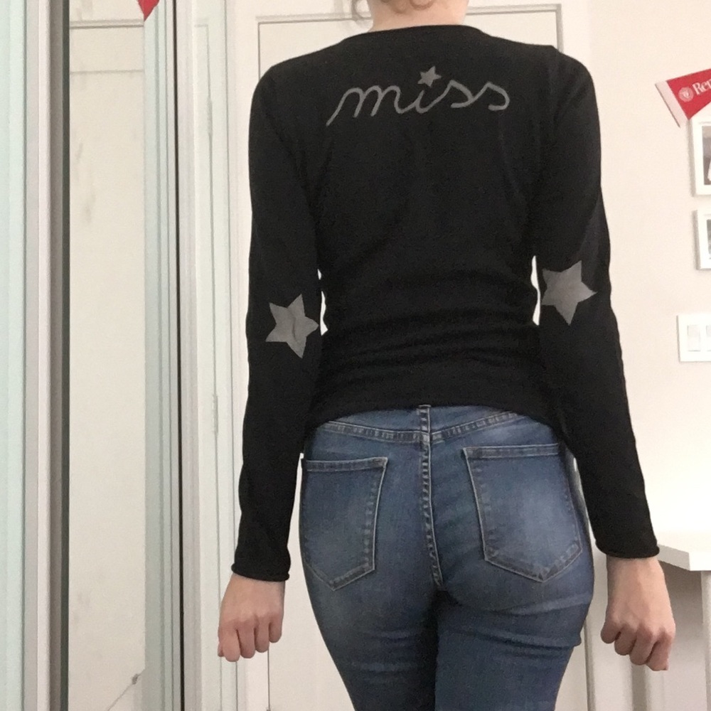 Black Long Sleeve Sweater with Star Elbow Detail